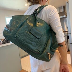 Neiman Marcus Brand Teal &Gold  Shoulder Leather Bag 🌈